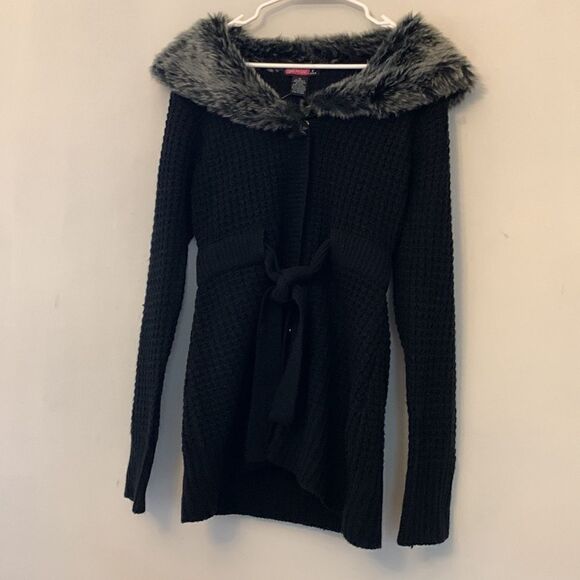 Say What ? Black tie waist sweater jacket Size XL( juniors) NWT - Picture 2 of 9